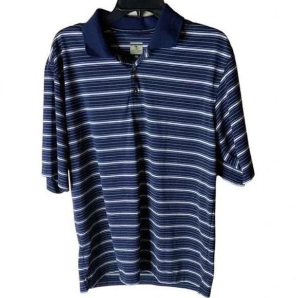 Lone Cypress Performance Golf Polo Shirt Mens Sz Medium Half Button Striped Blue - Picture 3 of 8